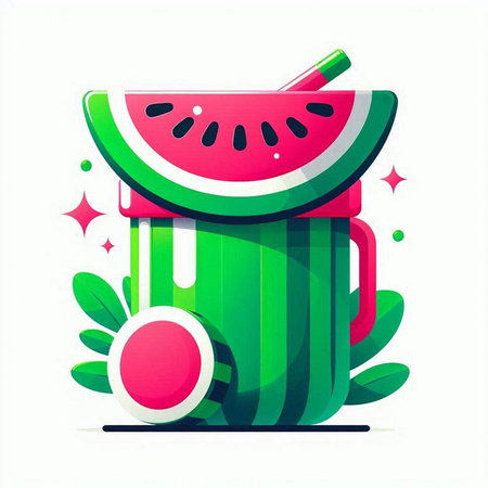 Watermelon smoothie in a glass. Vector illustration, flat design.のイラスト素材