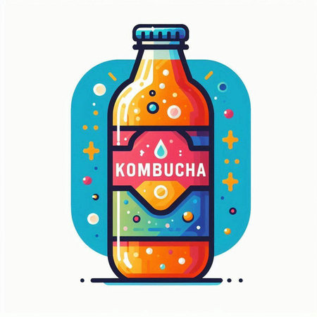 Kombucha bottle icon. Vector illustration in flat cartoon style.のイラスト素材