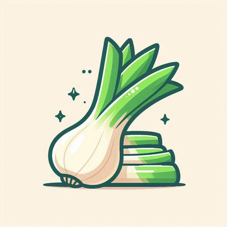 Illustration of fresh green onion. Vector illustration in flat style.のイラスト素材