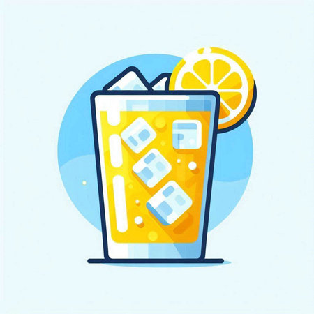 Cocktail with ice and lemon. Vector illustration in flat styleのイラスト素材
