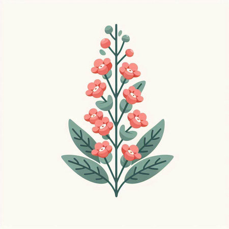 Flowers with leaves. Vector illustration in flat style. Floral background.のイラスト素材