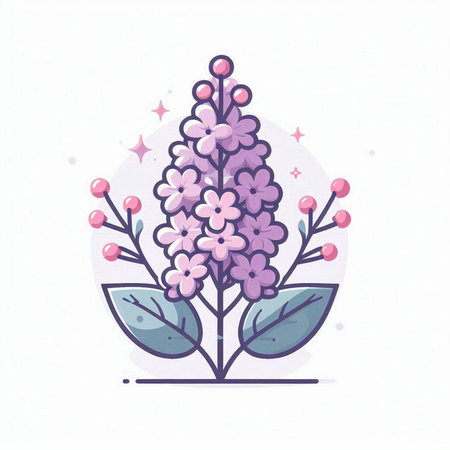 Illustration of lilac with leaves and stars. Vector illustration.のイラスト素材