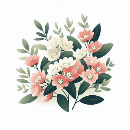 Beautiful floral bouquet with white and pink flowers. Vector illustration.のイラスト素材