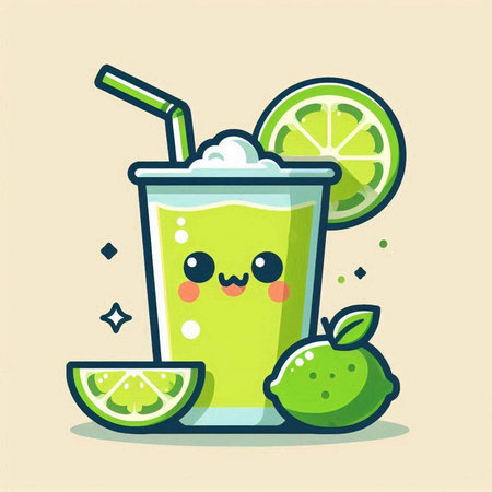 Cute lime smoothie character. Vector flat cartoon illustration icon designのイラスト素材