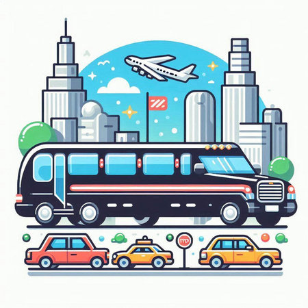 Public transport. Bus, car, plane, taxi, bus. Vector illustrationのイラスト素材