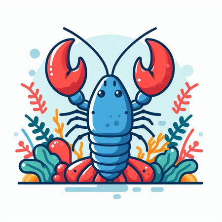 Lobster in the sea. Vector illustration in cartoon style.のイラスト素材