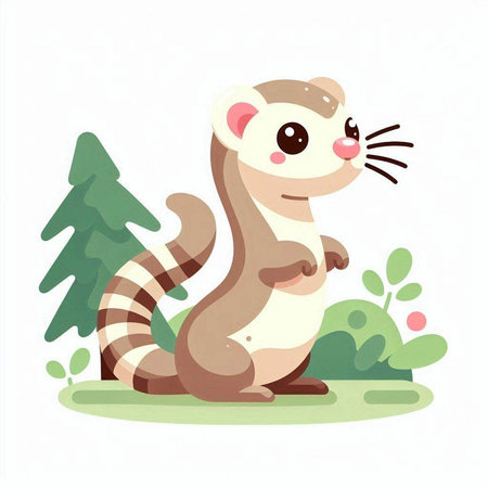Cute cartoon raccoon in the forest. Vector illustration on a white background.のイラスト素材