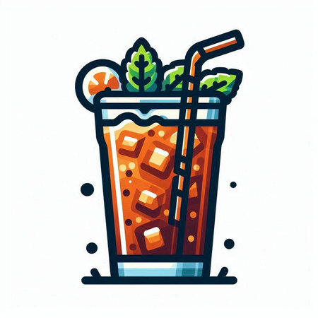 Cuba libre cocktail with ice and mint. Hand drawn vector illustration.のイラスト素材