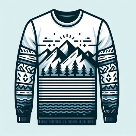 Winter sweater with mountains and snowflakes. Vector Illustration.のイラスト素材