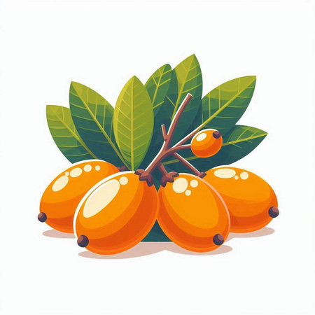Sea buckthorn with leaves isolated on white background. Vector illustration.のイラスト素材