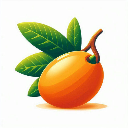 Vector illustration of a ripe mango with leaves on a white background.のイラスト素材