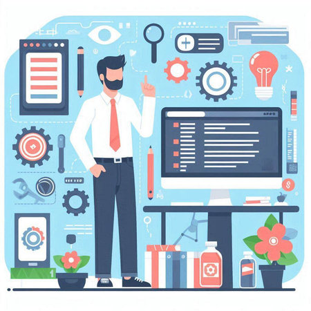 Flat design modern vector illustration concept of software development and software development process.のイラスト素材