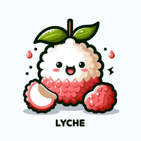 Cute cartoon lychee fruit character. Vector illustration isolated on white background.のイラスト素材