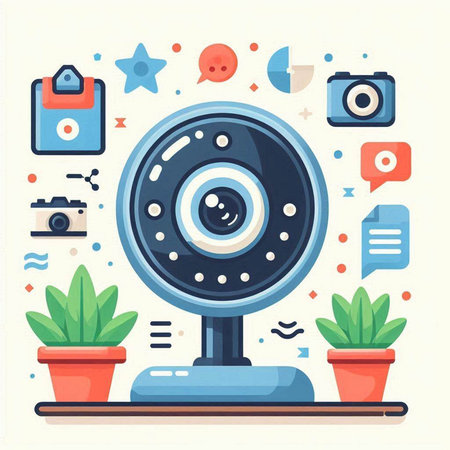 Flat design modern vector illustration concept of web camera and photography equipment.のイラスト素材