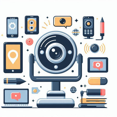 Flat design modern vector illustration concept of web camera and mobile phoneのイラスト素材