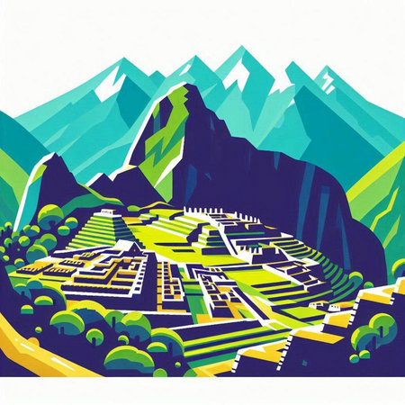 Mountain landscape with a view of the valley. Vector illustration.のイラスト素材