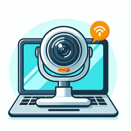 Vector illustration of web camera on laptop screen. Webcam icon in flat style.のイラスト素材