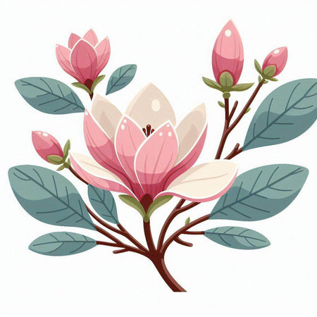 Magnolia flowers isolated on white background. Hand drawn vector illustration.のイラスト素材