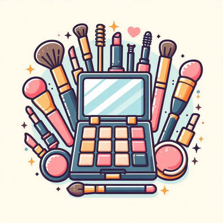 Vector illustration of a set of make-up products. Flat style.のイラスト素材