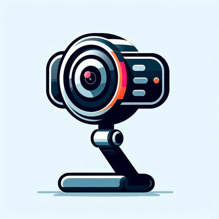 Vector illustration of a video camera on a light blue background. Modern flat design.のイラスト素材