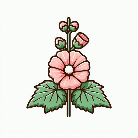 Pink hollyhock flower isolated on white background. Vector illustration.のイラスト素材