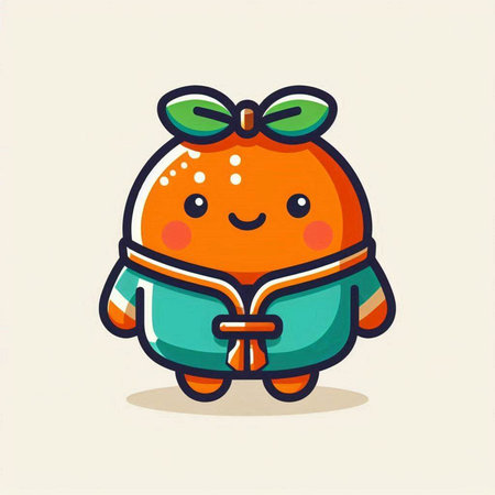 Cute cartoon tangerine character with book. Vector illustration.のイラスト素材
