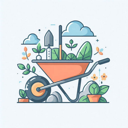Gardening and planting concept. Vector illustration in line art style.のイラスト素材