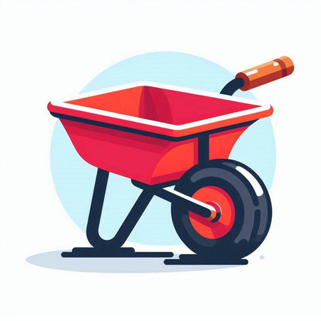 Wheelbarrow flat vector illustration. Wheelbarrow icon isolated on white background.のイラスト素材