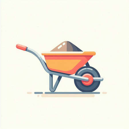 Wheelbarrow flat icon. Wheelbarrow for construction. Vector illustrationのイラスト素材