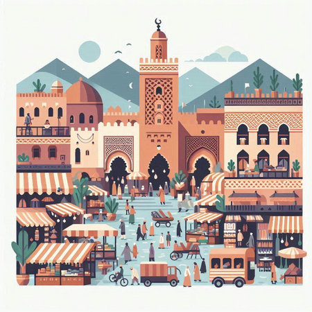 Koutoubia Mosque in Marrakesh. Morocco. Vector illustration.のイラスト素材