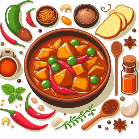 Indian cuisine. Traditional indian dish. Vector illustration in cartoon styleのイラスト素材