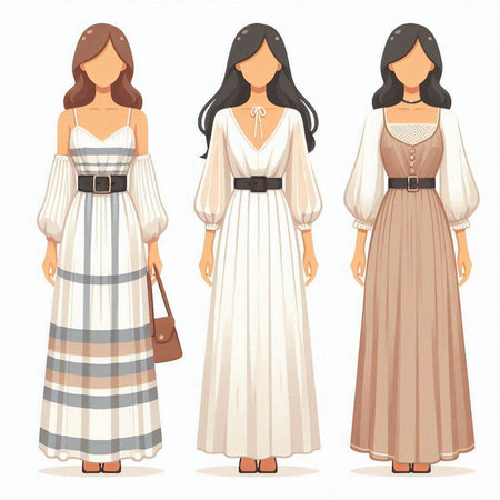 Fashionable women in long dress. Vector illustration in cartoon styleのイラスト素材