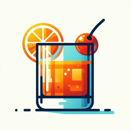 Cocktail with orange and cherry in flat style. Vector illustration.のイラスト素材