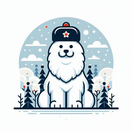 Vector illustration of a cute cartoon polar bear in a cap and with a bandage on his head.のイラスト素材