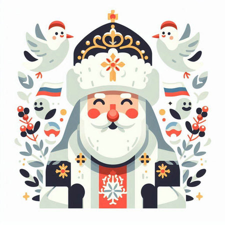 Russian folk art. Vector illustration in a flat style. Santa Claus.のイラスト素材