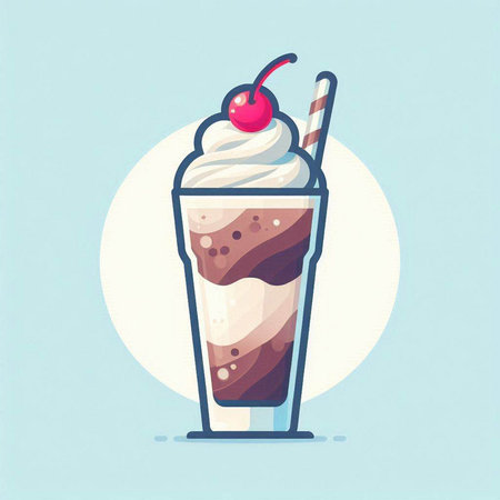 Vector illustration of milkshake with whipped cream, cherry and chocolateのイラスト素材