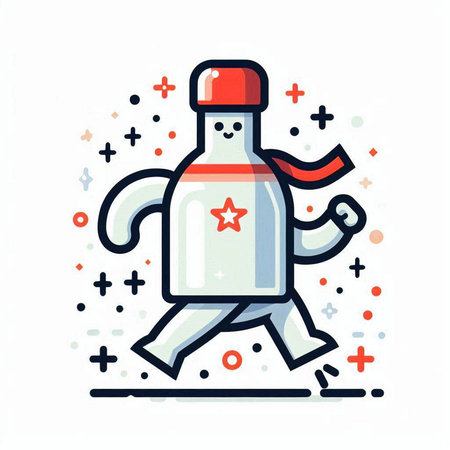 Cute cartoon snowman running on white background. Vector illustration.のイラスト素材