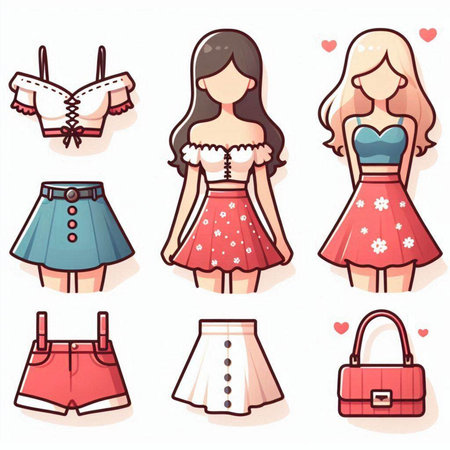 Set of woman's clothes icons. Vector illustration in cartoon style.のイラスト素材