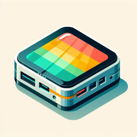 Isometric 3D vector illustration of a smartphone with a colorful screen.のイラスト素材