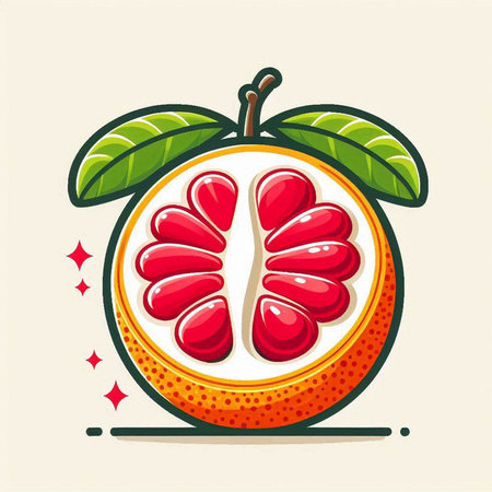 Illustration of a ripe grapefruit with leaves on a light backgroundのイラスト素材