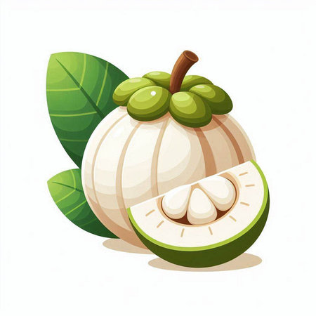 Fresh mangosteen fruit isolated on white background. Vector illustration.のイラスト素材