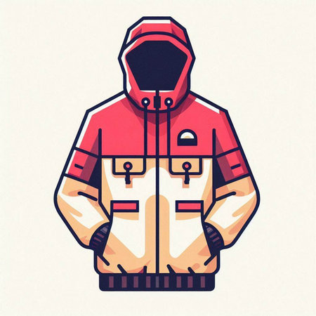 Vector illustration of red winter jacket with hood isolated on white background.のイラスト素材