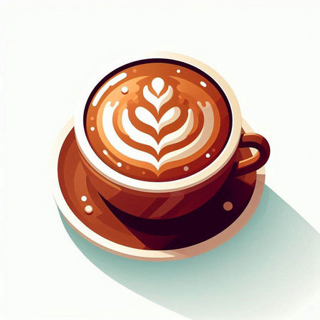 Coffee cup with latte art on white background. Vector illustration.のイラスト素材