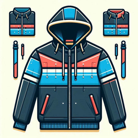 Men's winter jacket with a hood. Vector illustration in retro style.のイラスト素材