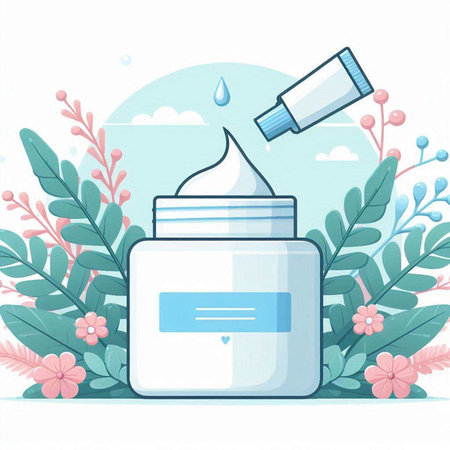 Cosmetic cream in a jar with a pipette. Vector illustration.のイラスト素材