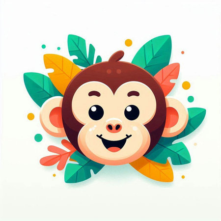 Cute monkey face with leaves. Vector illustration in cartoon style.のイラスト素材