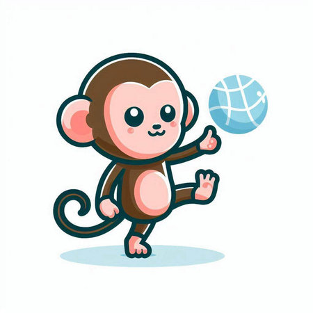 Cute cartoon monkey with a ball in his hand. Vector illustration.のイラスト素材