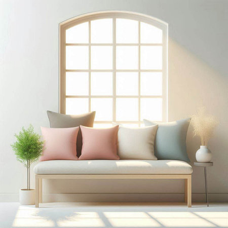 interior with sofa and window, 3d render, mock upのイラスト素材