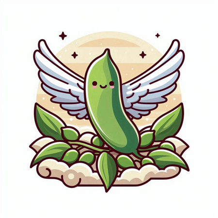 pea with wings and leafs kawaii character vector illustration designのイラスト素材