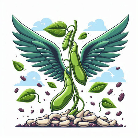 Vector illustration of green peas with wings and seeds on a white backgroundのイラスト素材